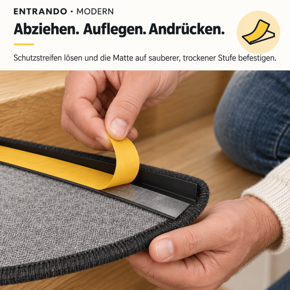 Stufenmatten Modern - Rutschfest & Hochwertig - auf für Wendeltreppen - Halbrund - Entrando