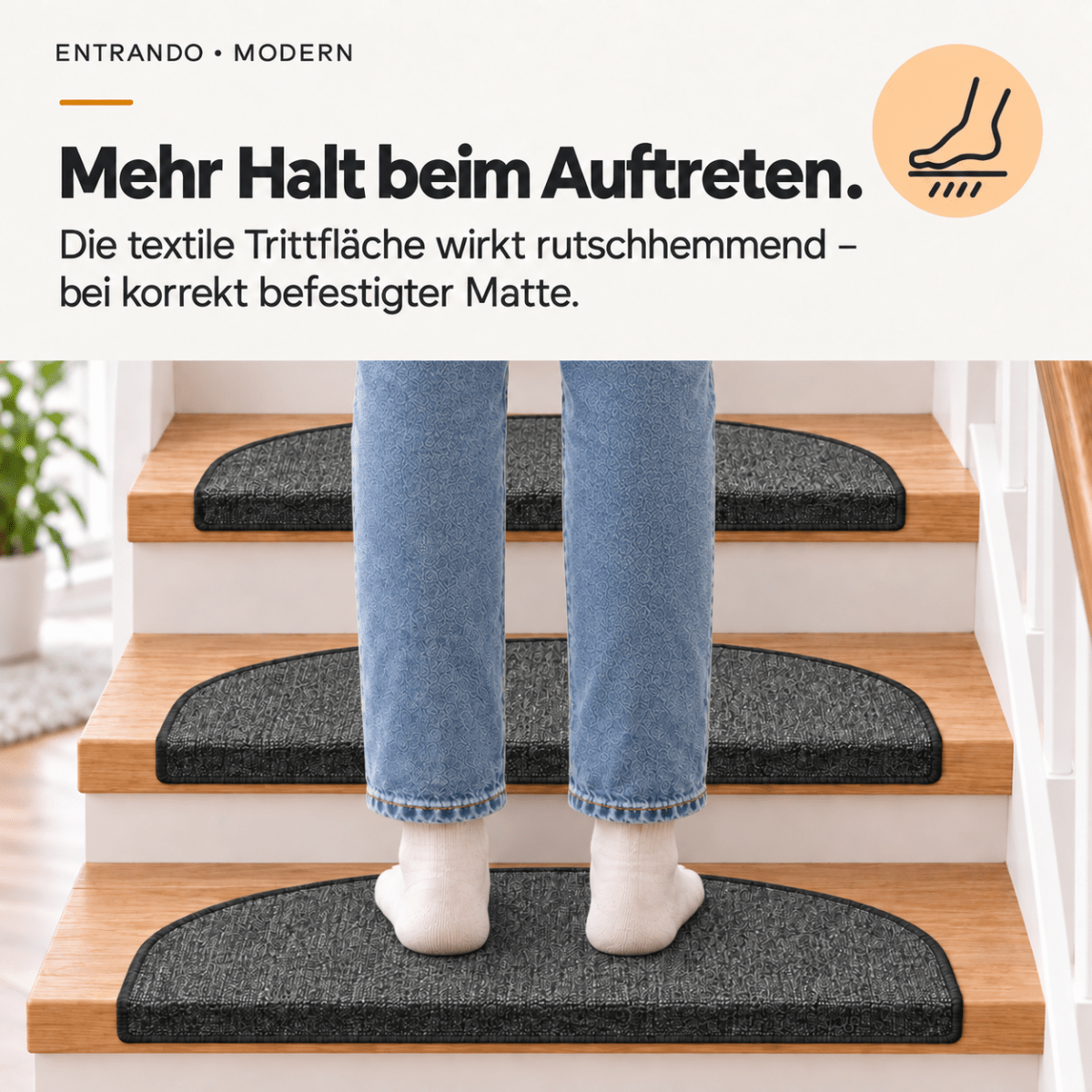 Stufenmatten Modern - Rutschfest & Hochwertig - auf für Wendeltreppen - Halbrund - Entrando