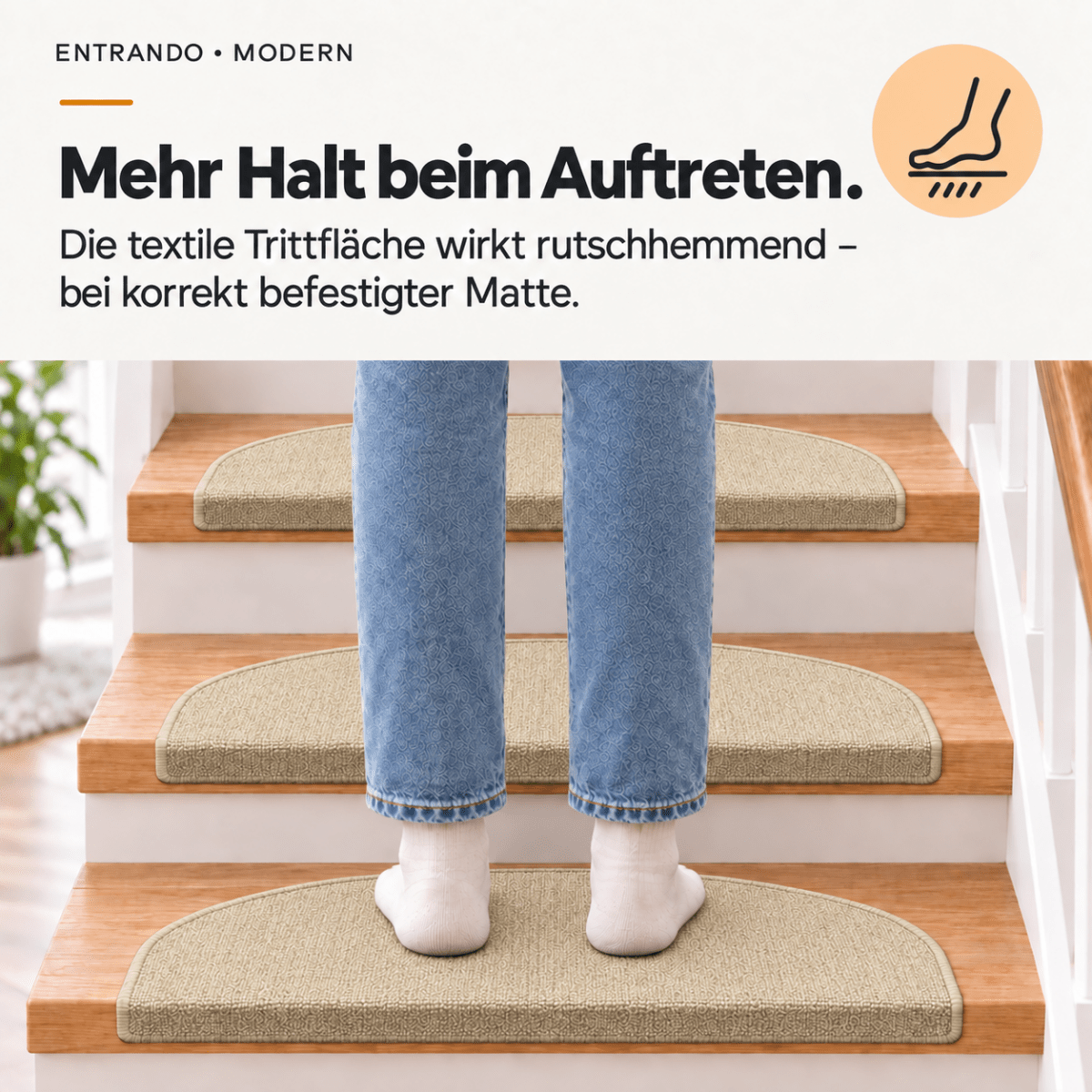 Stufenmatten Modern - Rutschfest & Hochwertig - auf für Wendeltreppen - Halbrund - Entrando