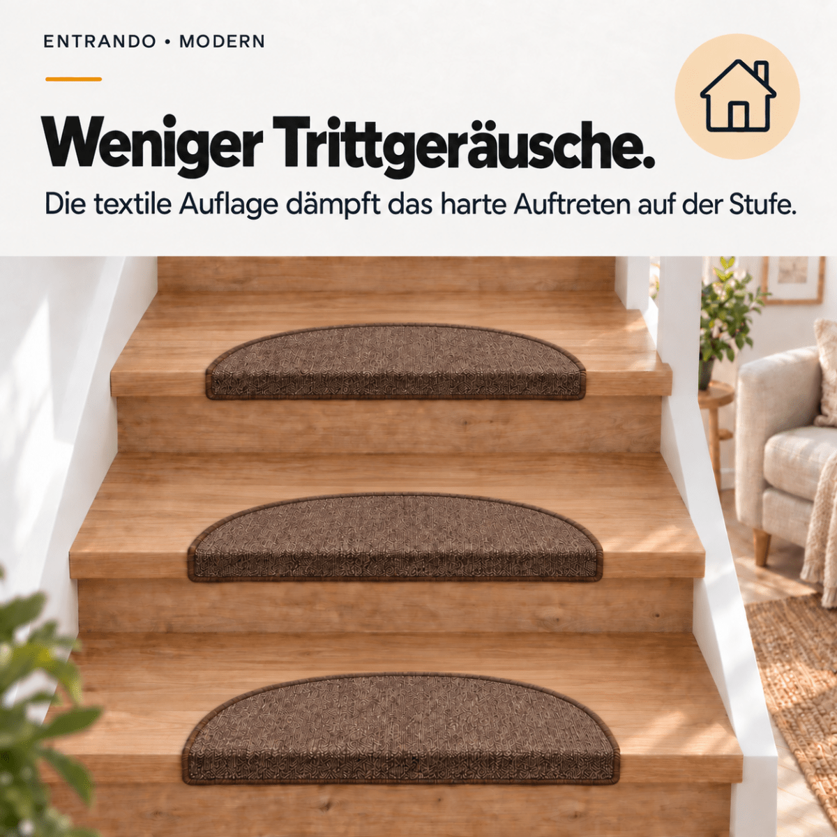 Stufenmatten Modern - Rutschfest & Hochwertig - auf für Wendeltreppen - Halbrund - Entrando