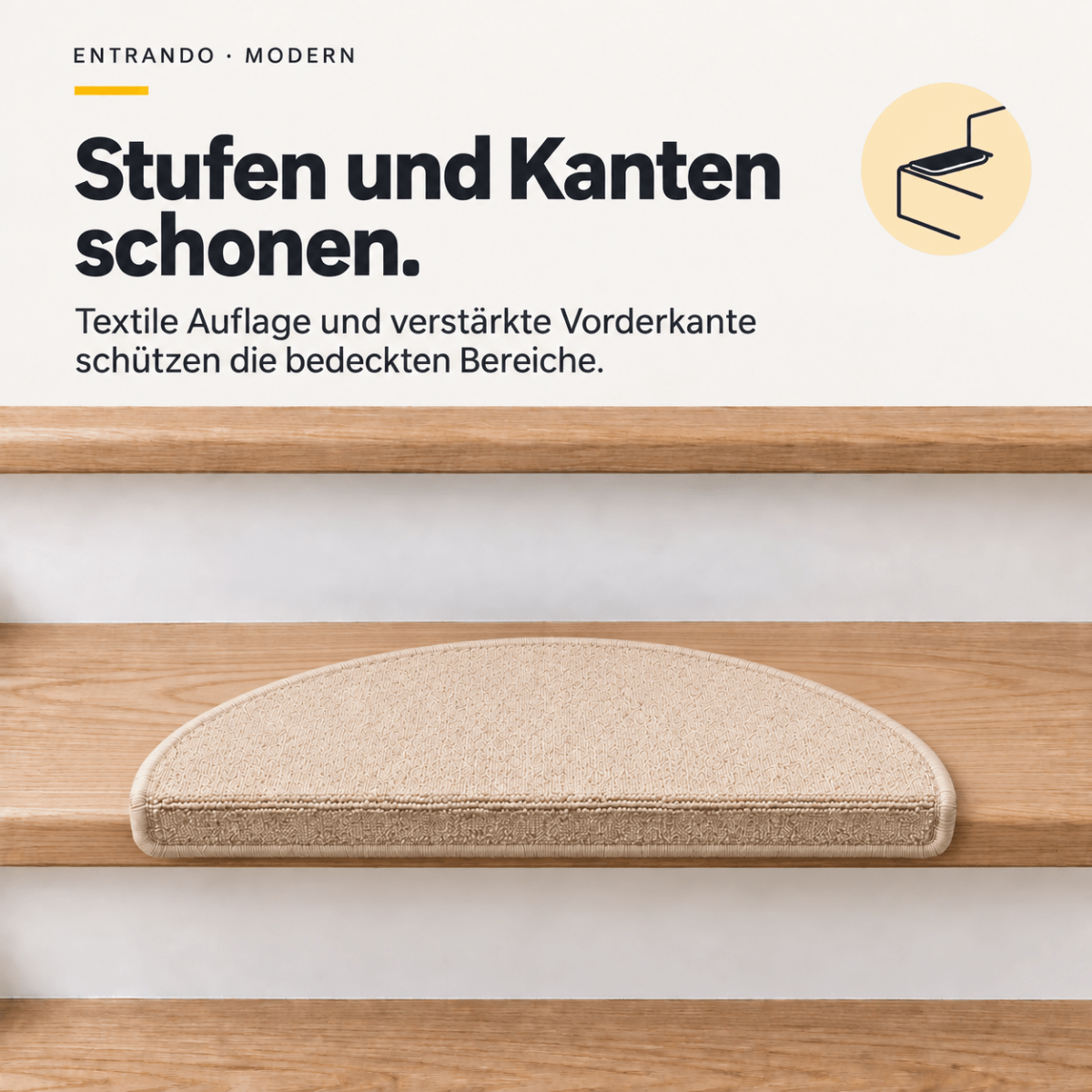 Stufenmatten Modern - Rutschfest & Hochwertig - auf für Wendeltreppen - Halbrund - Entrando