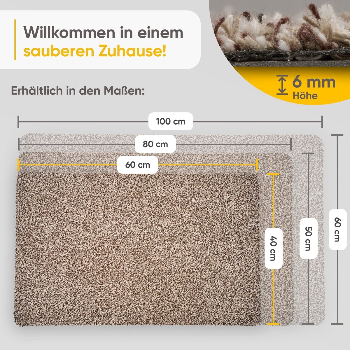 Fußmatte waschbar ohne Rand aus Baumwolle "WATERBLOCK" - Entrando