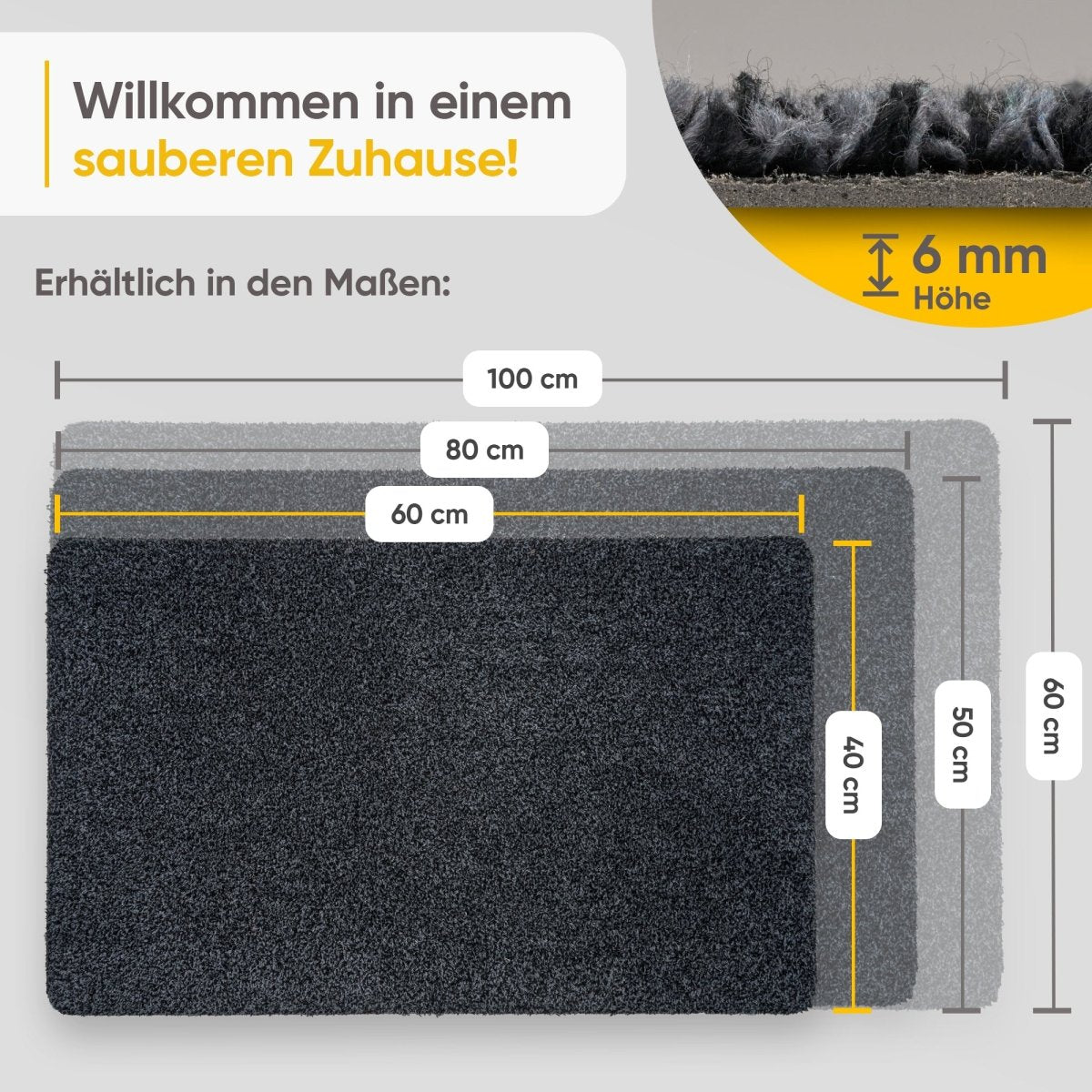 Fußmatte waschbar ohne Rand aus Baumwolle "WATERBLOCK" - Entrando