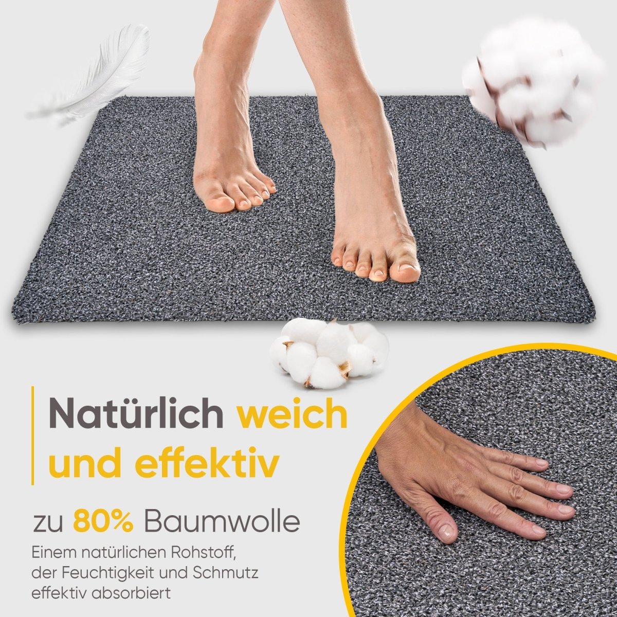 Fußmatte waschbar ohne Rand aus Baumwolle "WATERBLOCK" - Entrando