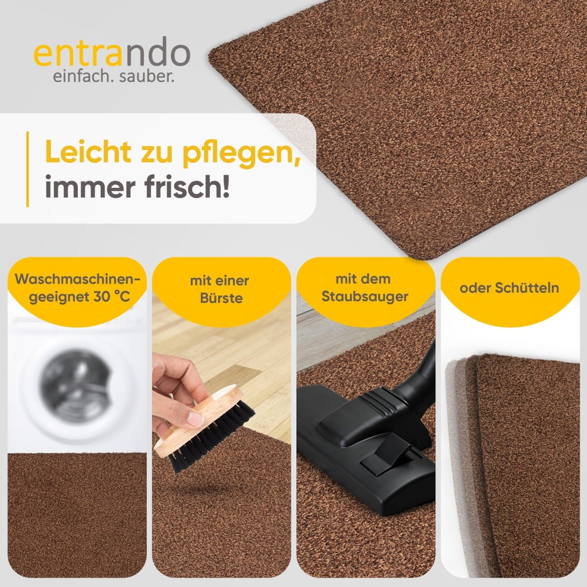 Fußmatte waschbar ohne Rand aus Baumwolle "WATERBLOCK" - Entrando