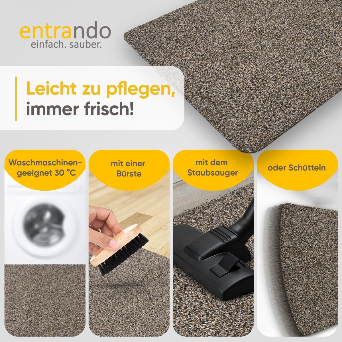 Fußmatte waschbar ohne Rand aus Baumwolle "WATERBLOCK" - Entrando