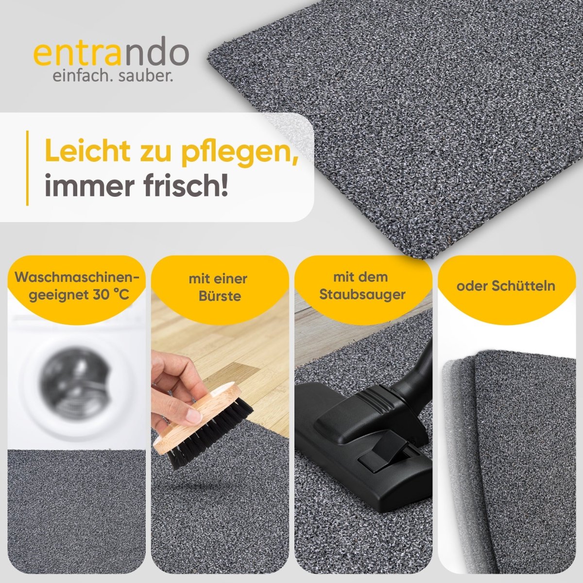 Fußmatte waschbar ohne Rand aus Baumwolle "WATERBLOCK" - Entrando