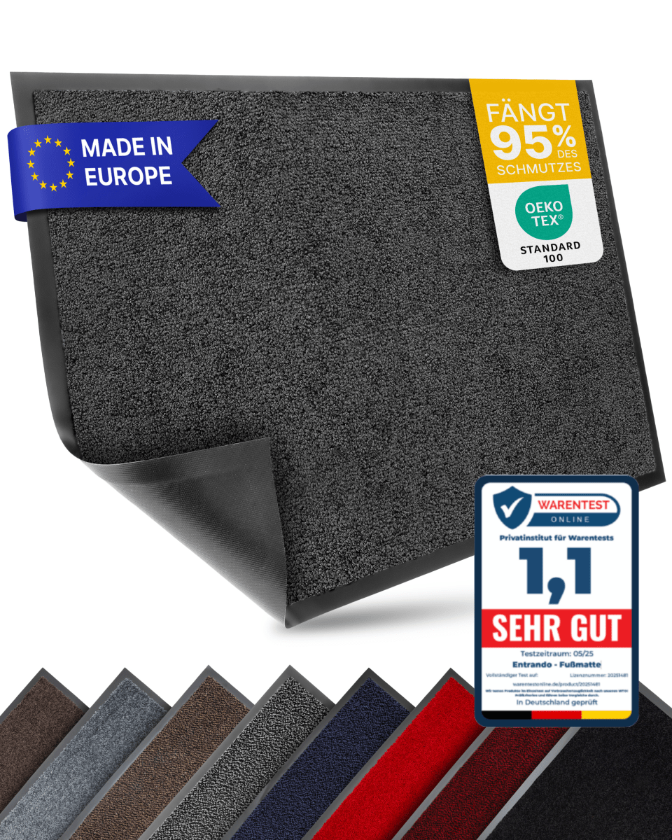 Premium Fußmatte für innen & außen - Flach, Waschbar, Rutschfest - Entrando