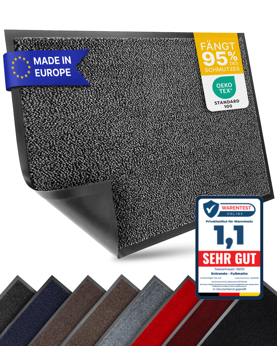 Premium Fußmatte für innen & außen - Flach, Waschbar, Rutschfest - Entrando