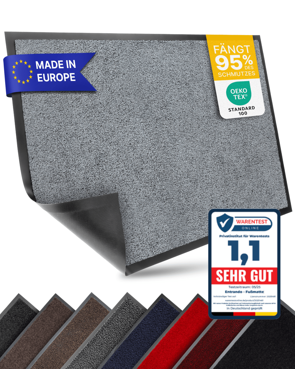 Premium Fußmatte für innen & außen - Flach, Waschbar, Rutschfest - Entrando