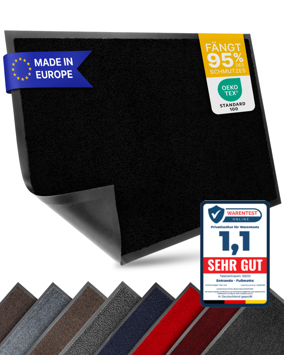 Premium Fußmatte für innen & außen - Flach, Waschbar, Rutschfest - Entrando