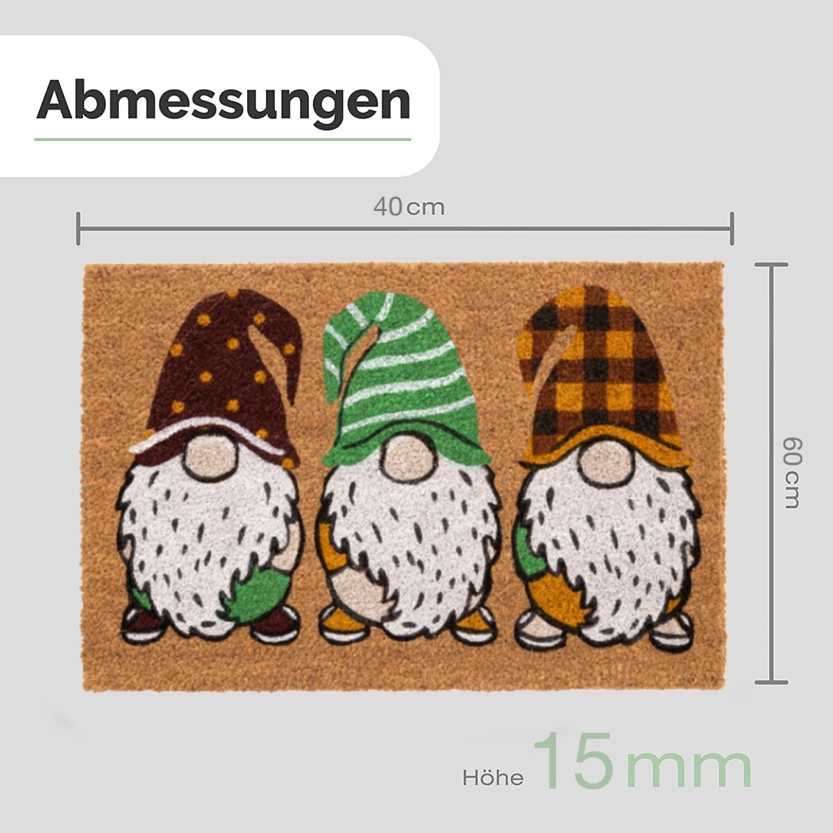 Fussmatte aus Kokos mit drei bunten Zwergen - Entrando
