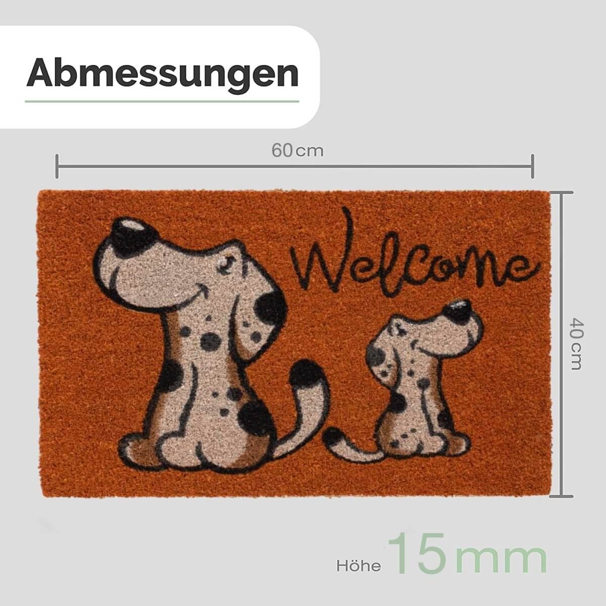 Fussmatte aus Kokos mit Hunde Motiv & Welcome - Entrando