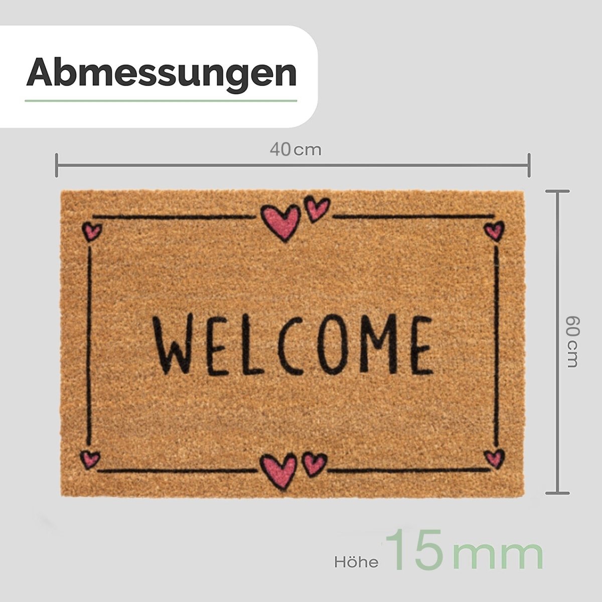 Fussmatte Kokos mit Welcome und rosa Herzen - Entrando