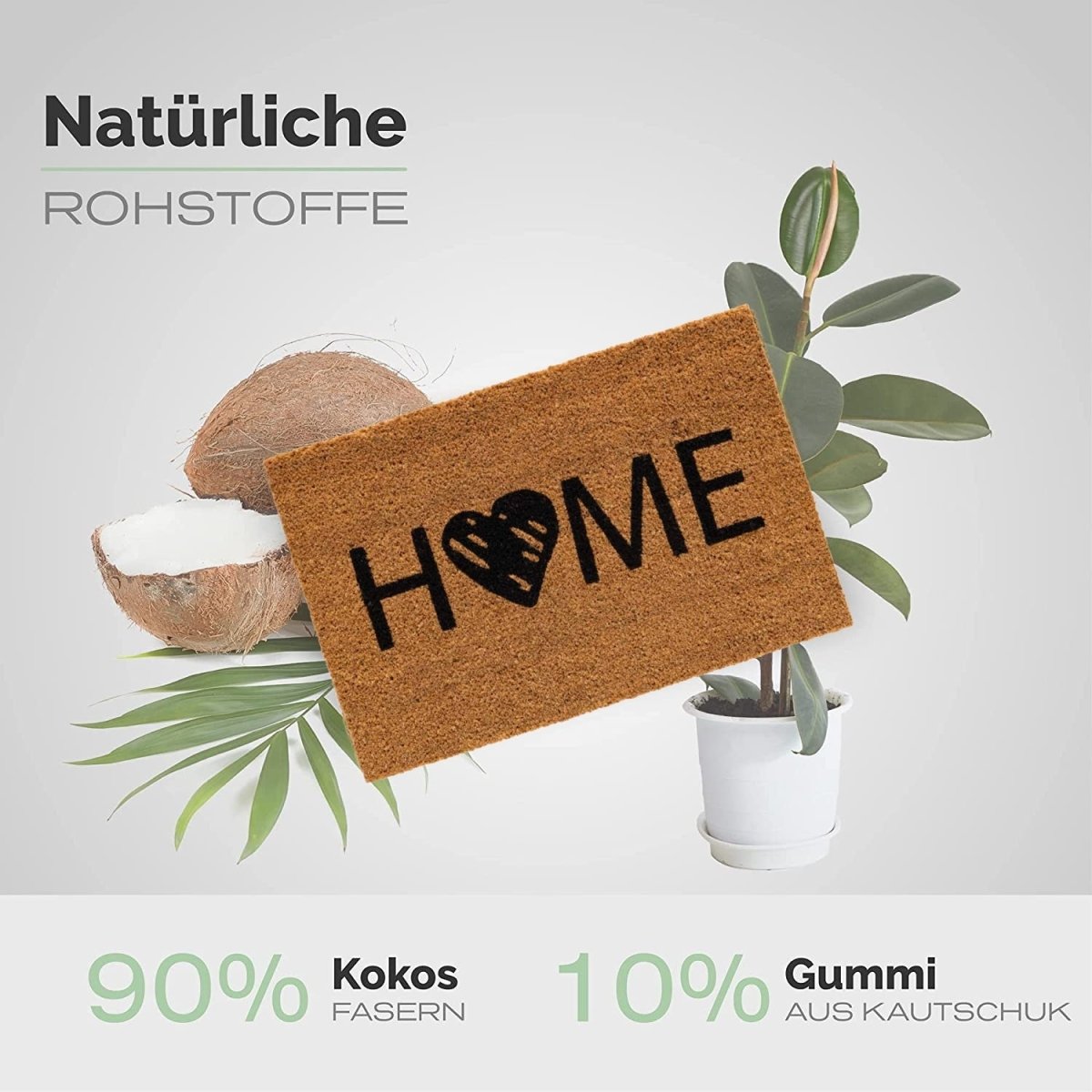 Herzlicher Empfang - Kokos Fußmatte mit HOME Herz-Motiv - Entrando