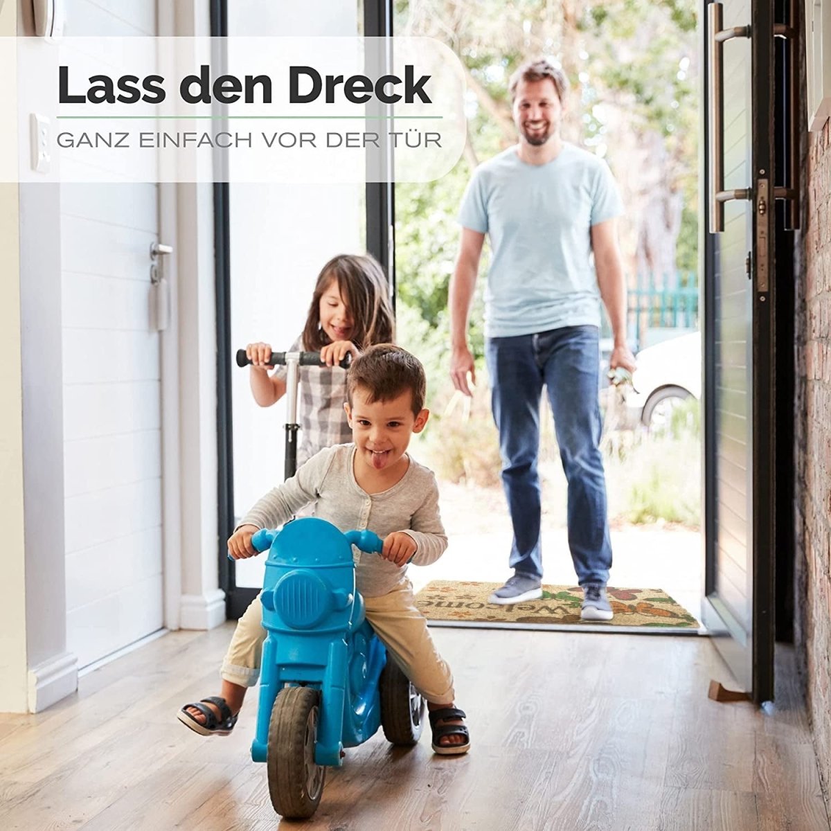 Kokos Fußmatte mit Schmetterlinge Motiv & Welcome - Entrando