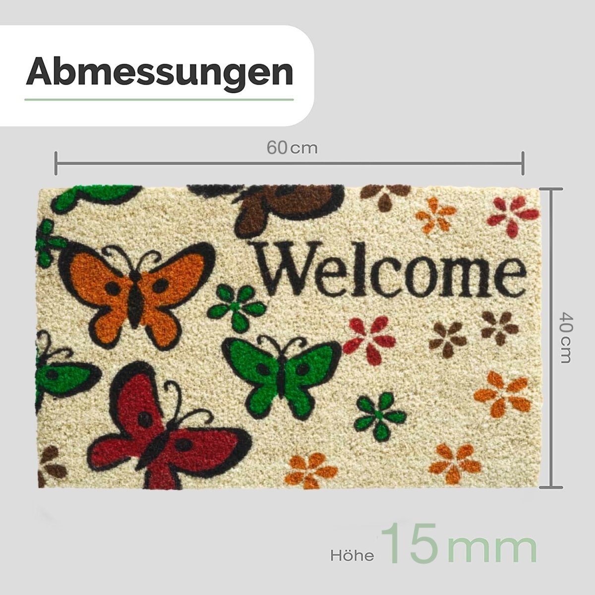 Kokos Fußmatte mit Schmetterlinge Motiv & Welcome - Entrando