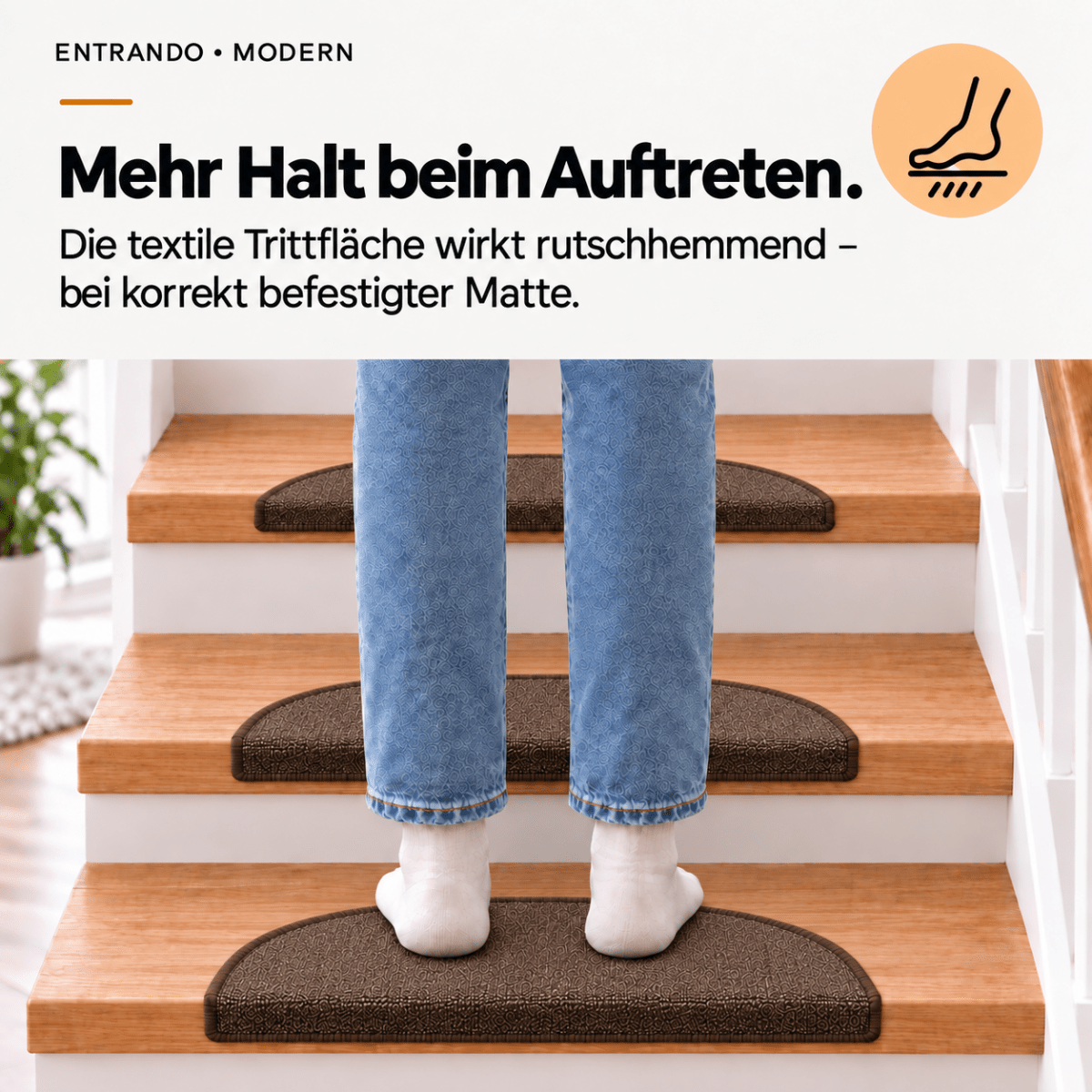 Stufenmatten Modern - Rutschfest &amp; Hochwertig - auf für Wendeltreppen - Halbrund - Entrando