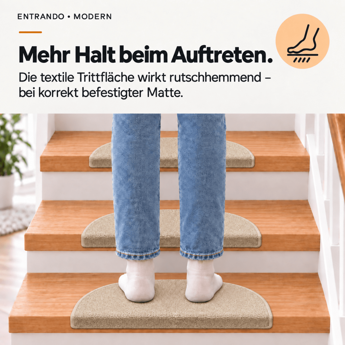 Stufenmatten Modern - Rutschfest &amp; Hochwertig - auf für Wendeltreppen - Halbrund - Entrando