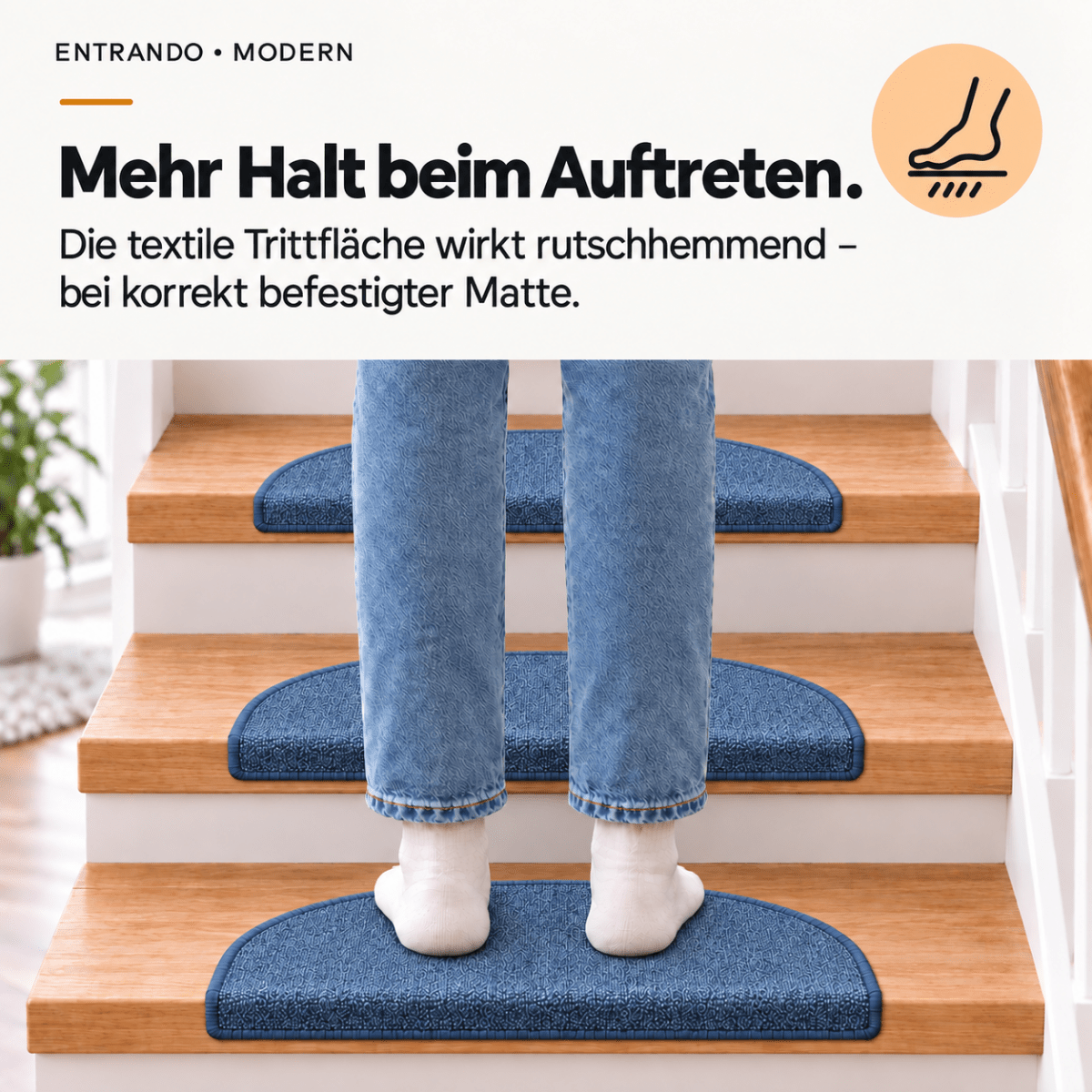 Stufenmatten Modern - Rutschfest &amp; Hochwertig - auf für Wendeltreppen - Halbrund - Entrando