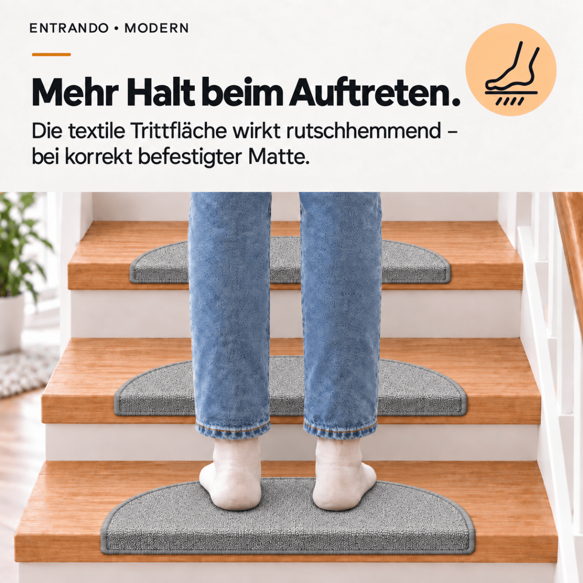 Stufenmatten Modern - Rutschfest &amp; Hochwertig - auf für Wendeltreppen - Halbrund - Entrando