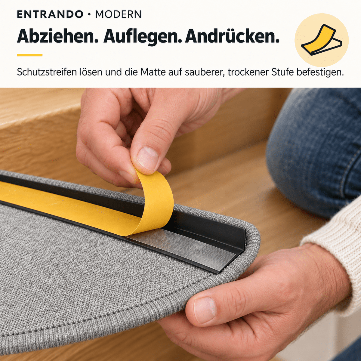 Stufenmatten Modern - Rutschfest &amp; Hochwertig - auf für Wendeltreppen - Halbrund - Entrando