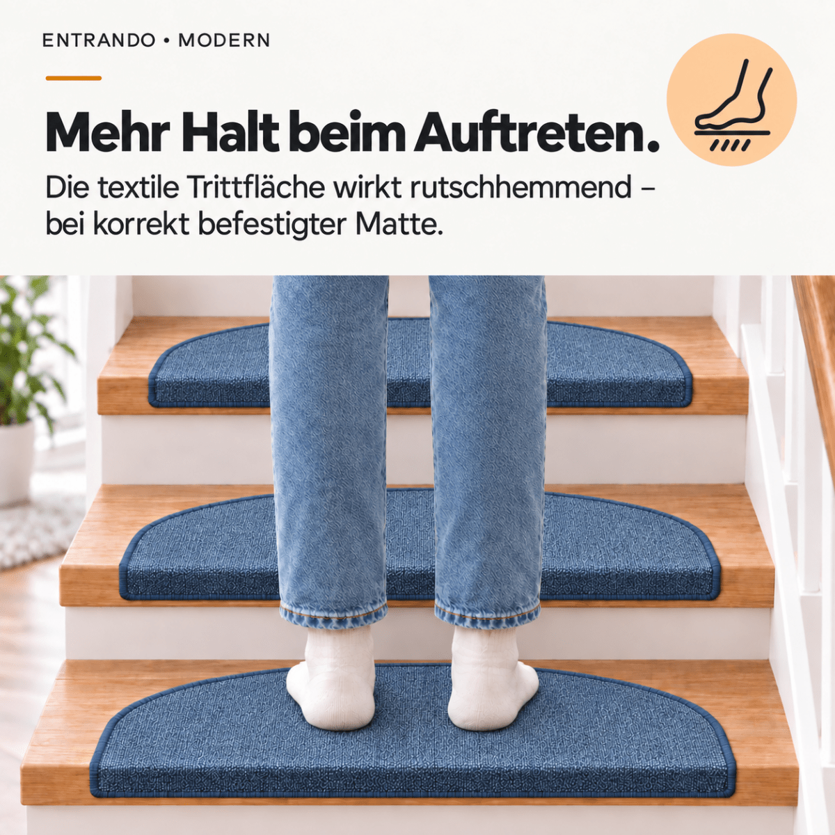 Stufenmatten Modern - Rutschfest &amp; Hochwertig - auf für Wendeltreppen - Halbrund - Entrando