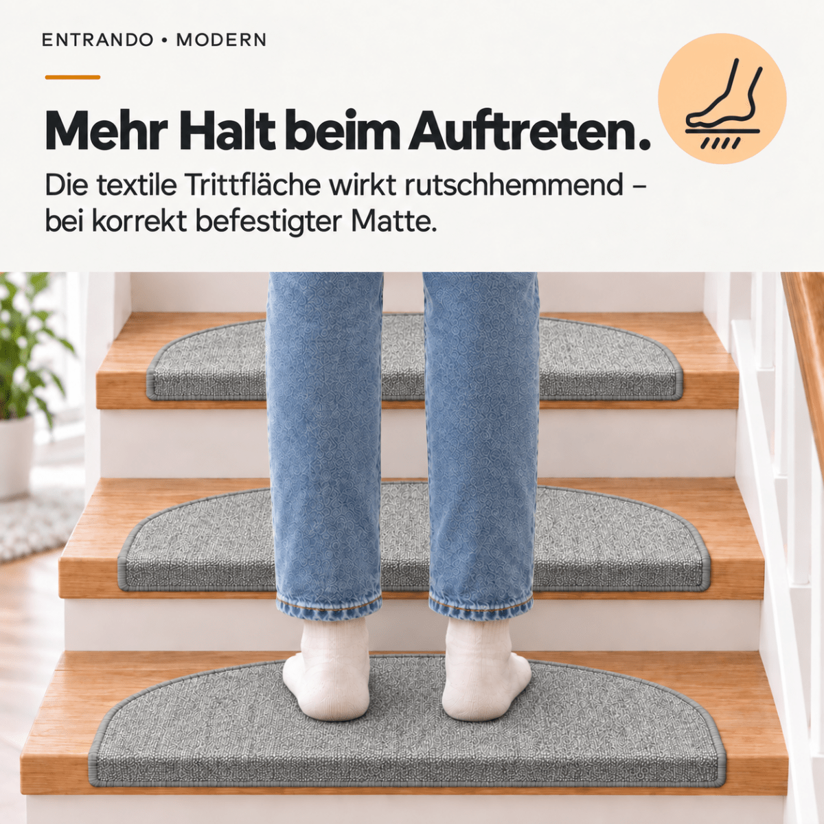 Stufenmatten Modern - Rutschfest &amp; Hochwertig - auf für Wendeltreppen - Halbrund - Entrando