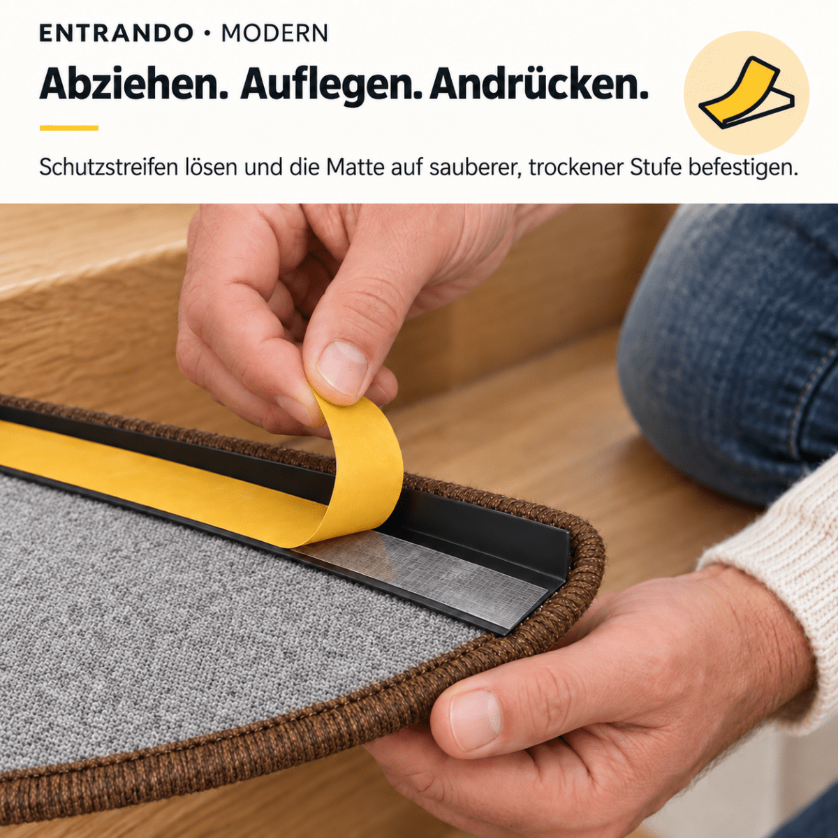Stufenmatten Modern - Rutschfest &amp; Hochwertig - auf für Wendeltreppen - Halbrund - Entrando
