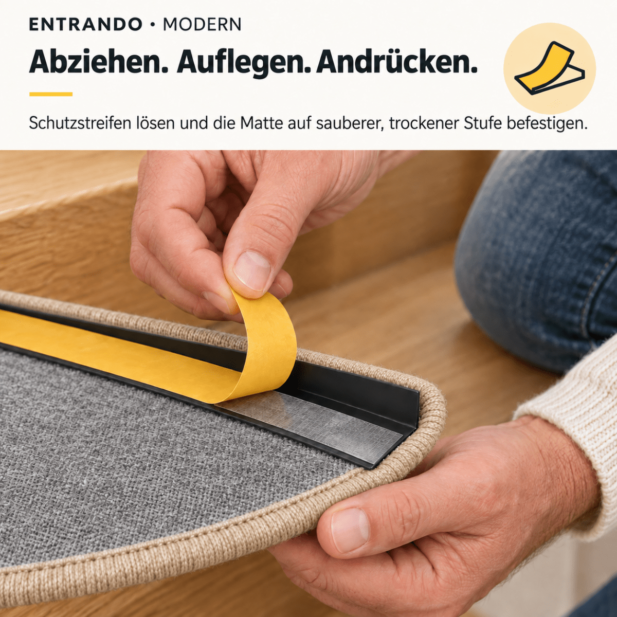Stufenmatten Modern - Rutschfest &amp; Hochwertig - auf für Wendeltreppen - Halbrund - Entrando