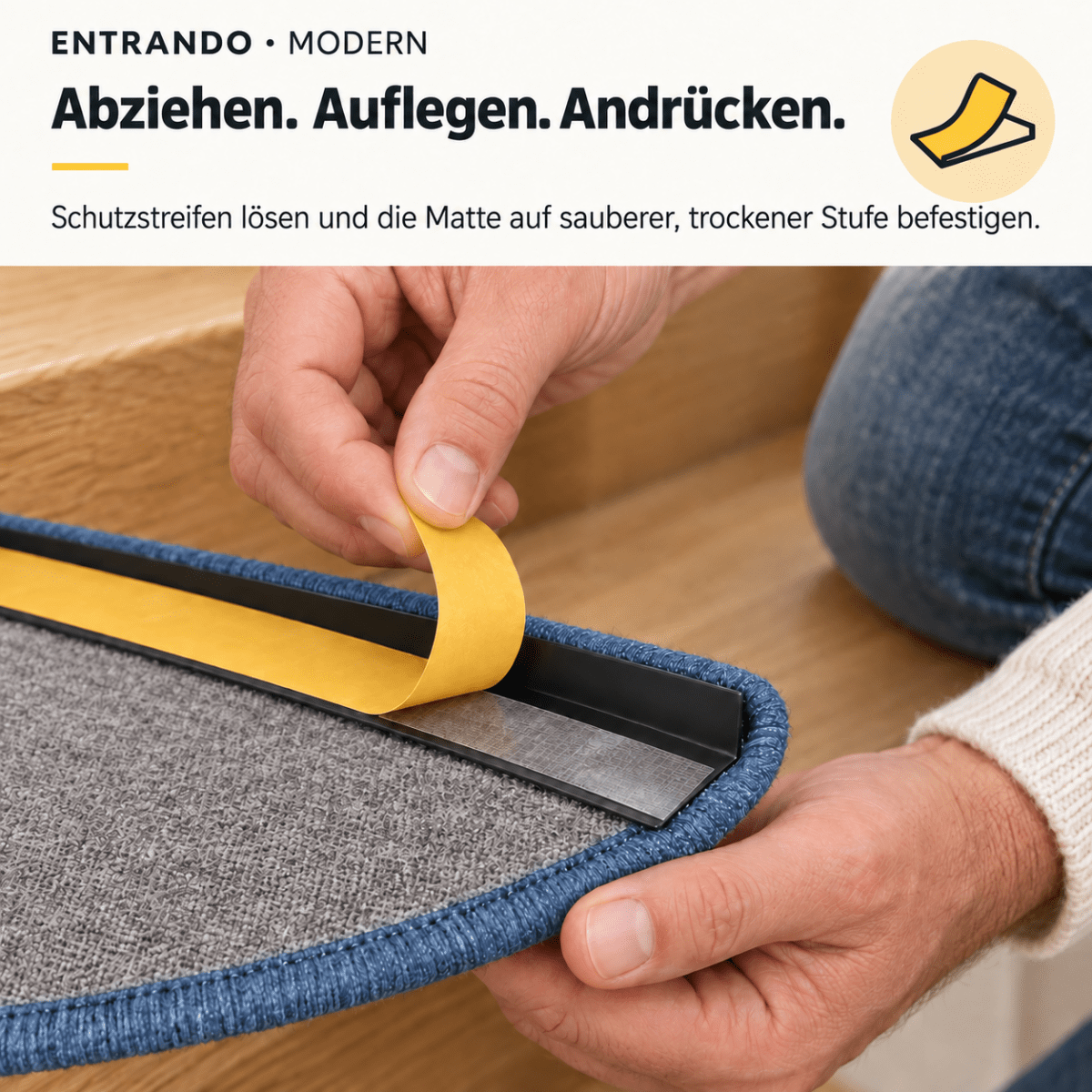 Stufenmatten Modern - Rutschfest &amp; Hochwertig - auf für Wendeltreppen - Halbrund - Entrando