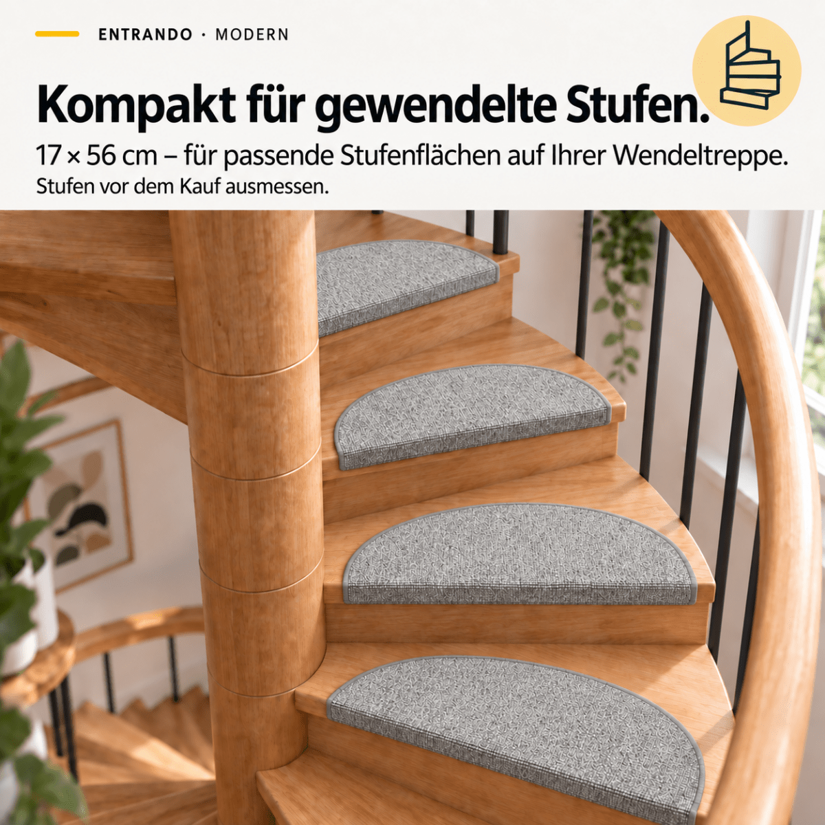 Stufenmatten Modern - Rutschfest &amp; Hochwertig - auf für Wendeltreppen - Halbrund - Entrando