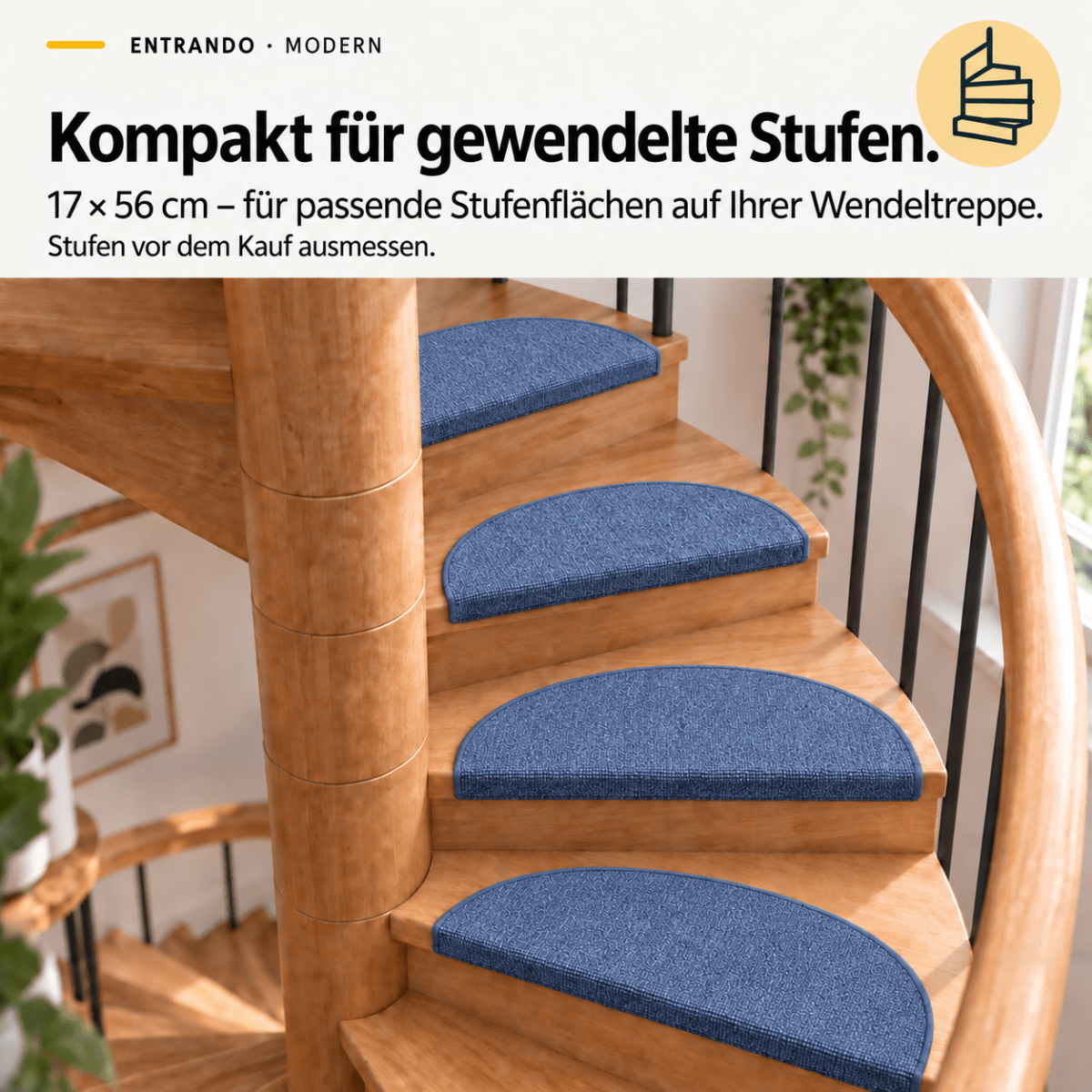 Stufenmatten Modern - Rutschfest &amp; Hochwertig - auf für Wendeltreppen - Halbrund - Entrando