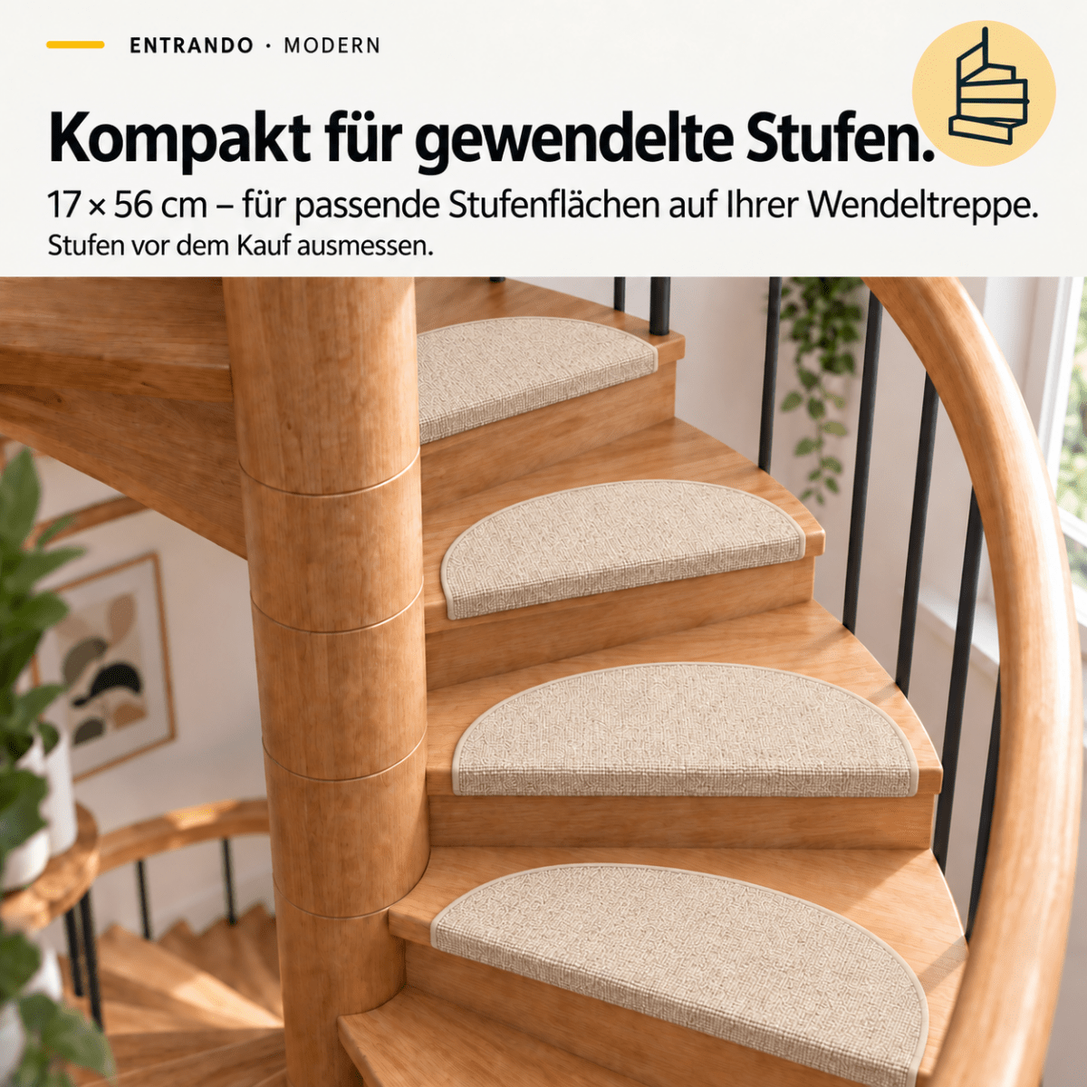 Stufenmatten Modern - Rutschfest &amp; Hochwertig - auf für Wendeltreppen - Halbrund - Entrando