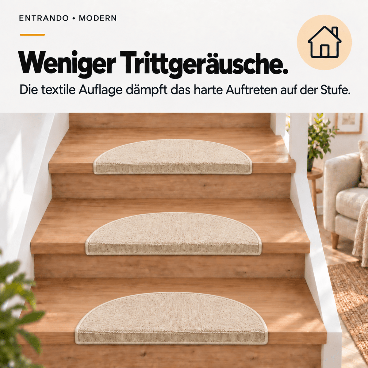 Stufenmatten Modern - Rutschfest &amp; Hochwertig - auf für Wendeltreppen - Halbrund - Entrando