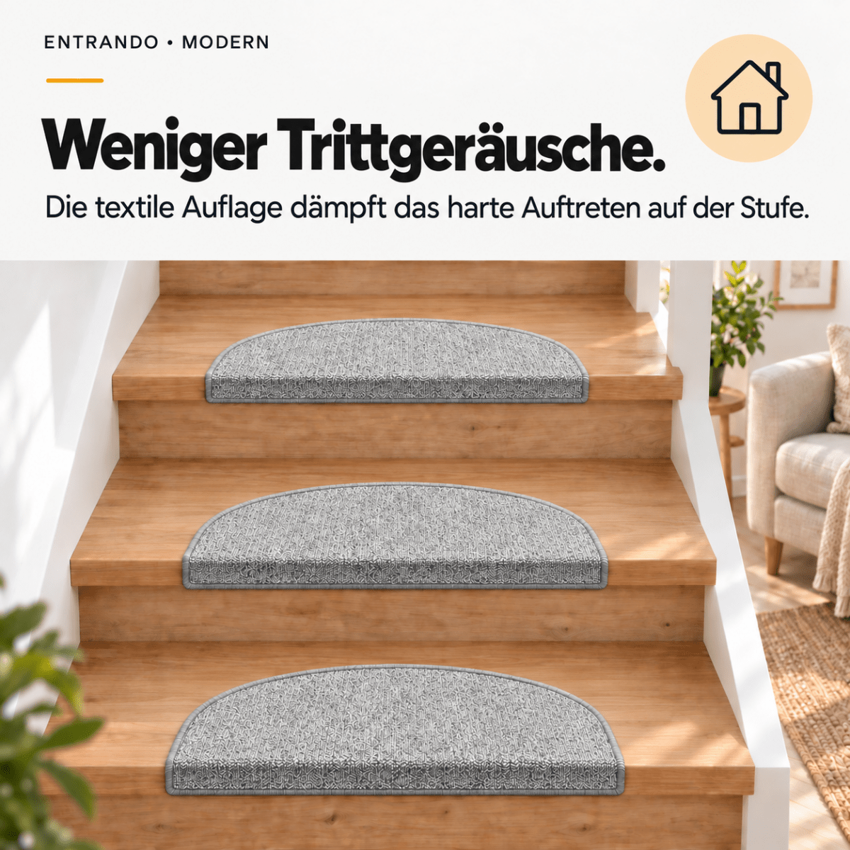 Stufenmatten Modern - Rutschfest &amp; Hochwertig - auf für Wendeltreppen - Halbrund - Entrando