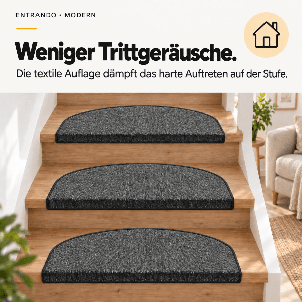 Stufenmatten Modern - Rutschfest &amp; Hochwertig - auf für Wendeltreppen - Halbrund - Entrando