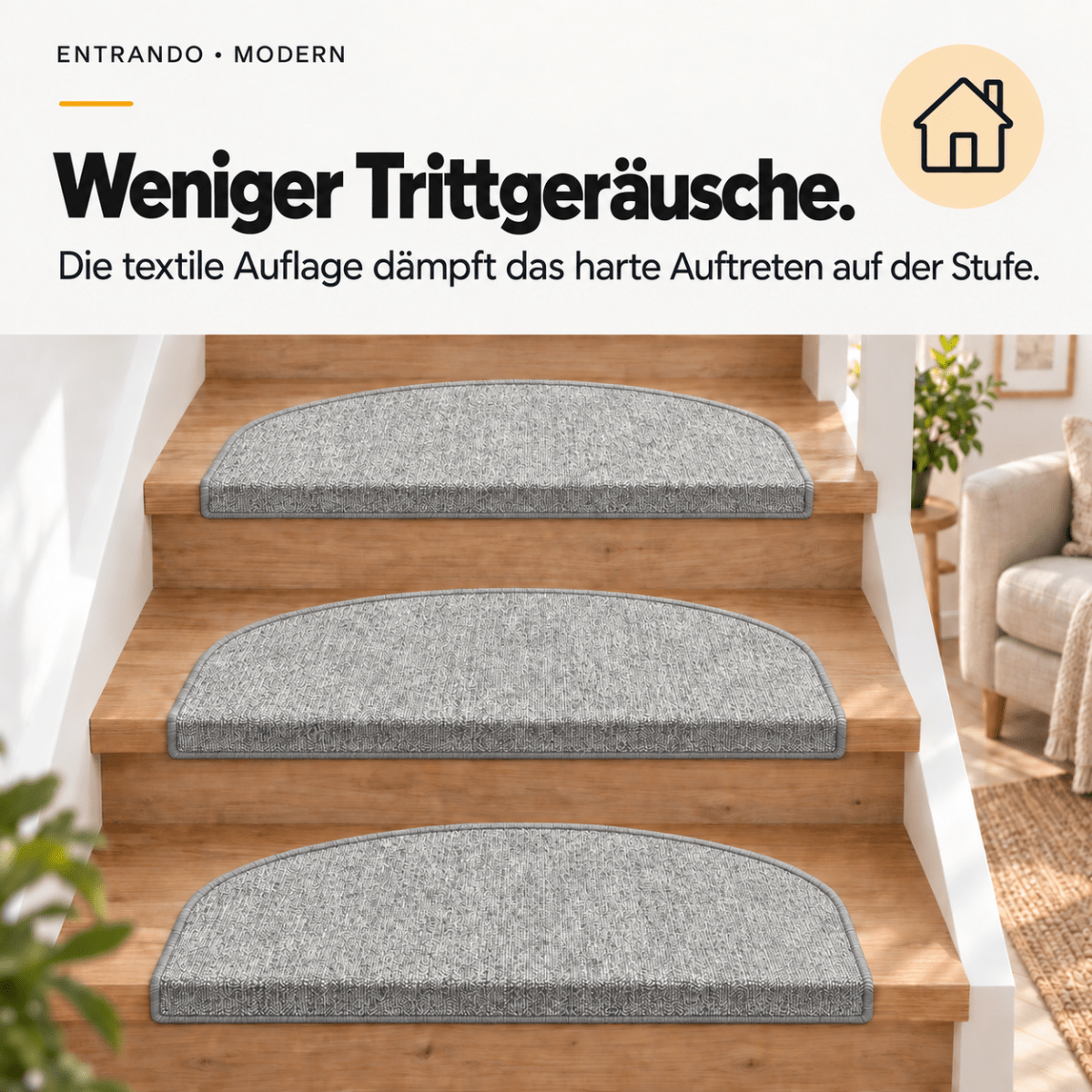 Stufenmatten Modern - Rutschfest &amp; Hochwertig - auf für Wendeltreppen - Halbrund - Entrando