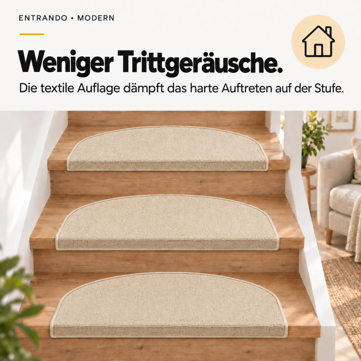 Stufenmatten Modern - Rutschfest &amp; Hochwertig - auf für Wendeltreppen - Halbrund - Entrando
