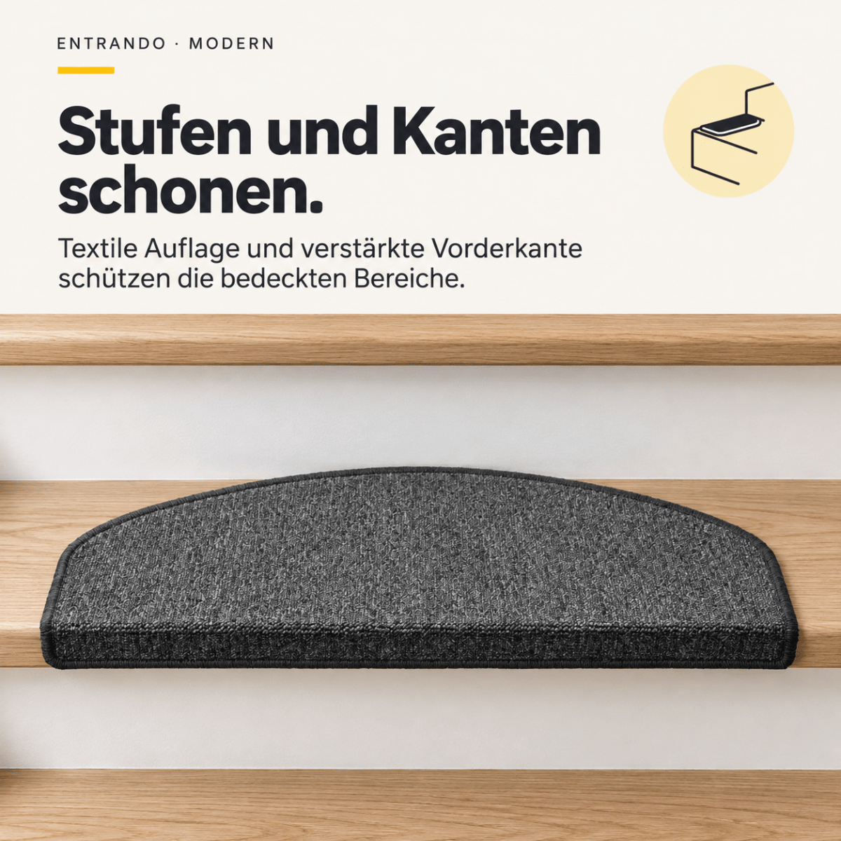 Stufenmatten Modern - Rutschfest &amp; Hochwertig - auf für Wendeltreppen - Halbrund - Entrando