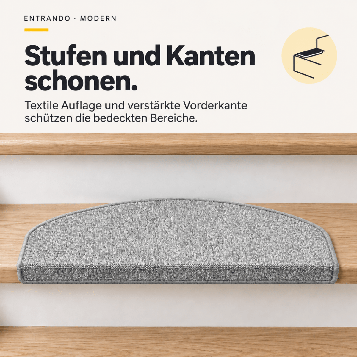 Stufenmatten Modern - Rutschfest &amp; Hochwertig - auf für Wendeltreppen - Halbrund - Entrando