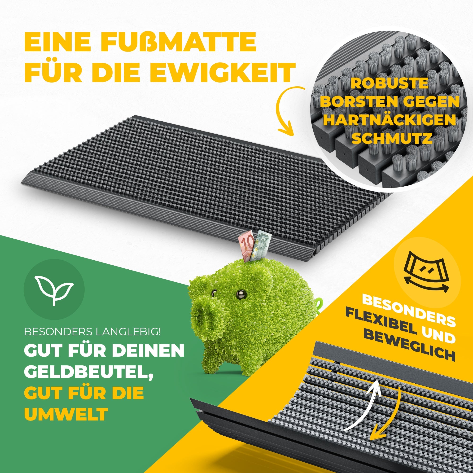 Premium Fußabtreter für Außen - Kraftvollen Bürsten und Metall-Rahmen aus Alu