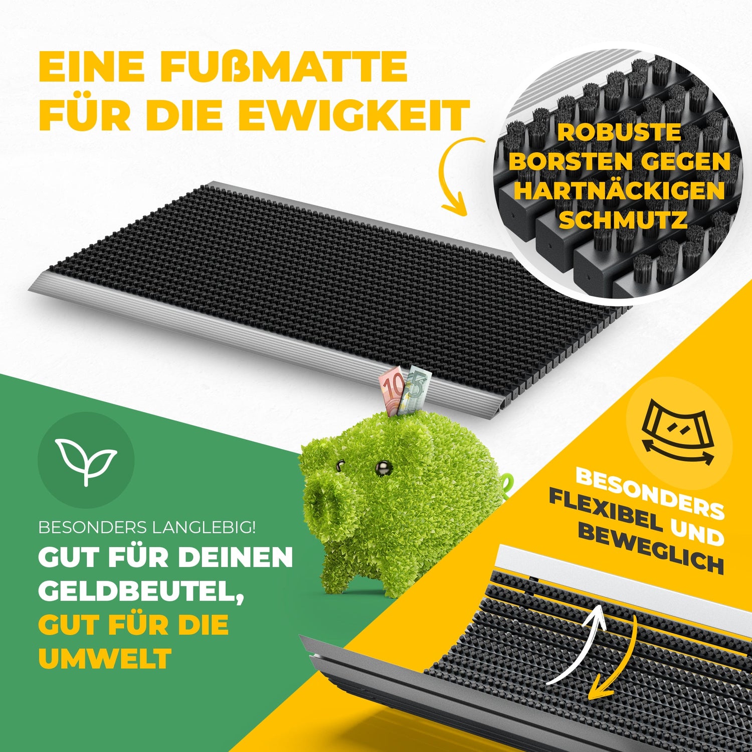 Premium Fußabtreter für Außen - Kraftvollen Bürsten und Metall-Rahmen aus Alu