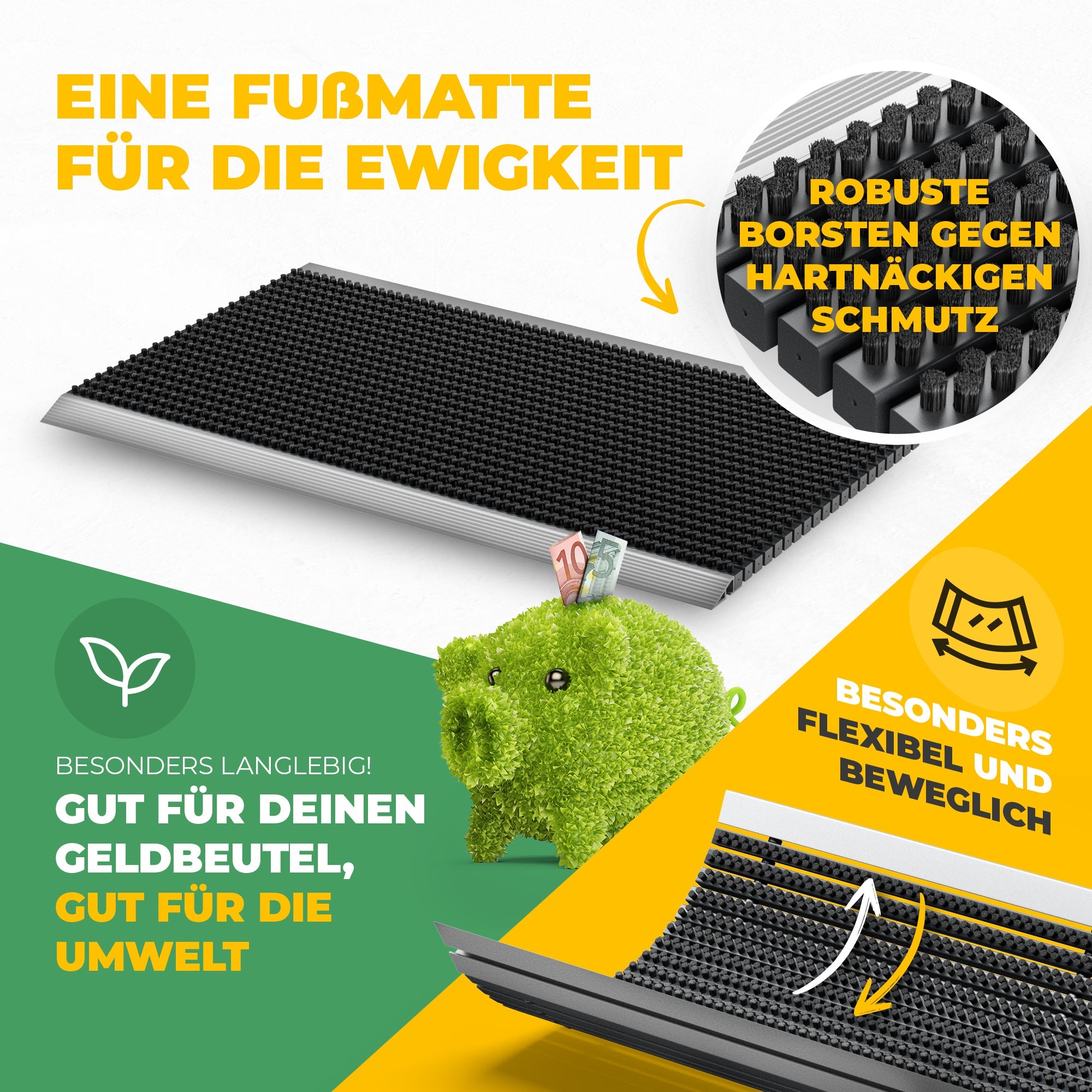 Premium Fußabtreter für Außen - Kraftvollen Bürsten und Metall-Rahmen aus Alu
