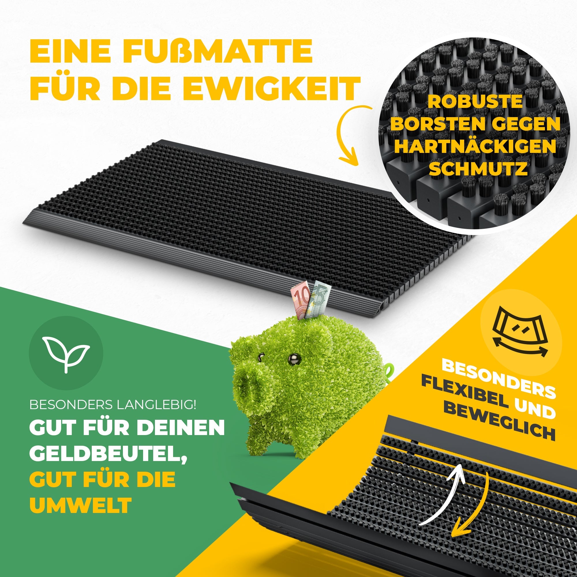 Premium Fußabtreter für Außen - Kraftvollen Bürsten und Metall-Rahmen aus Alu