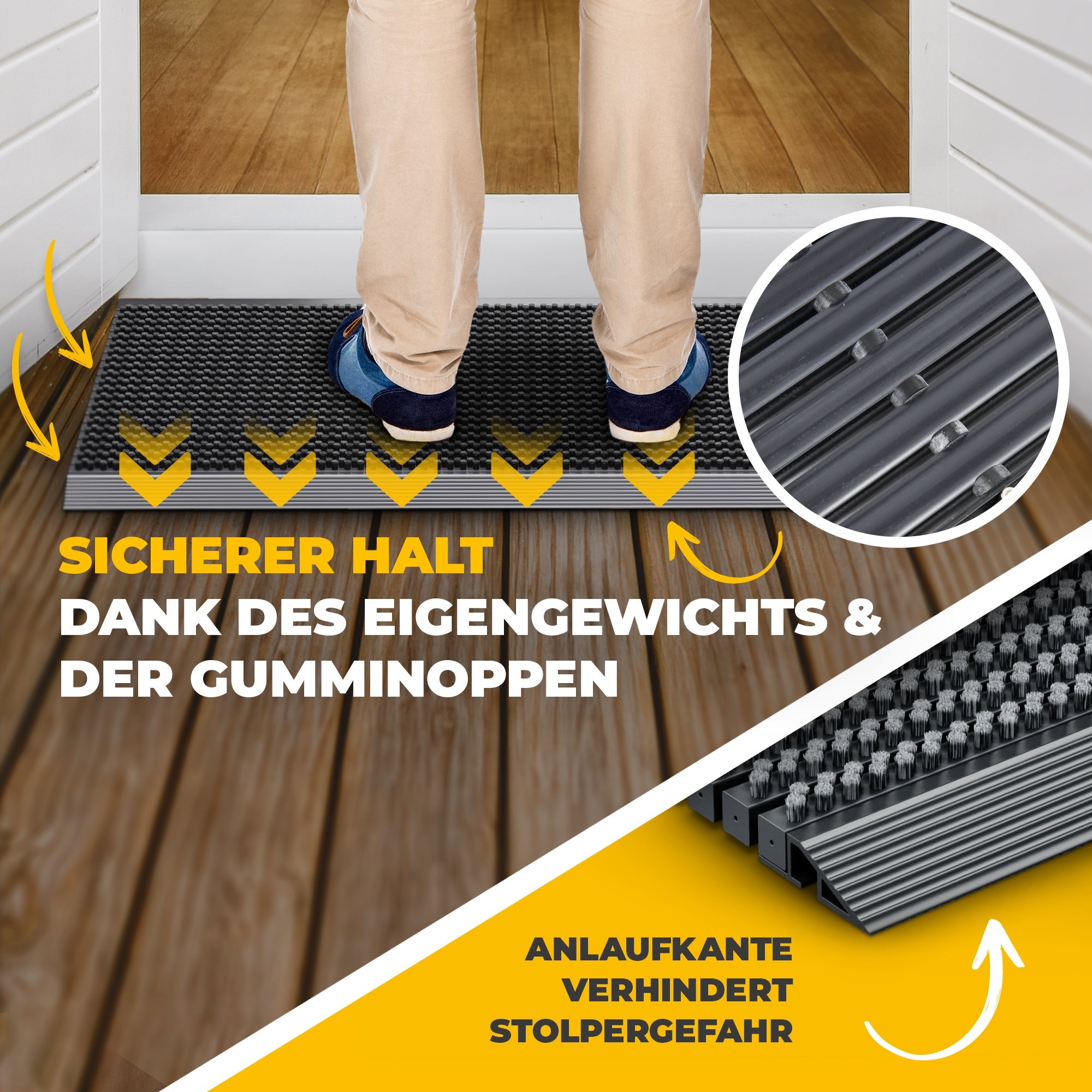 Premium Fußabtreter für Außen - Kraftvollen Bürsten und Metall-Rahmen aus Alu