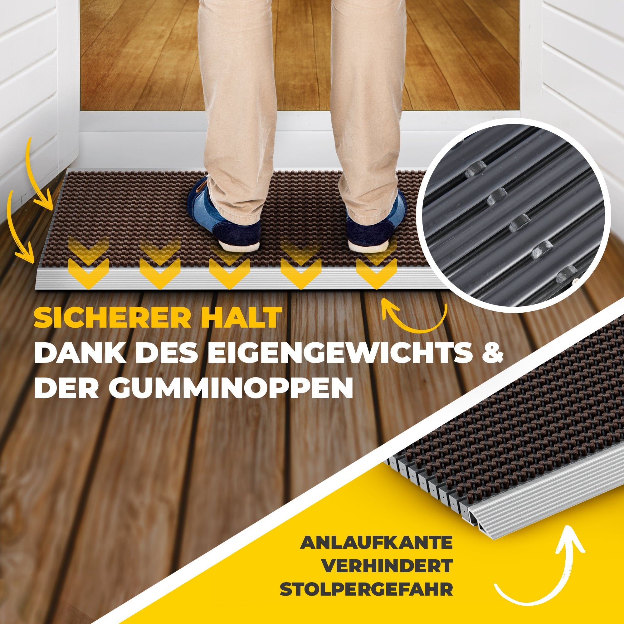 Premium Fußabtreter für Außen - Kraftvollen Bürsten und Metall-Rahmen aus Alu