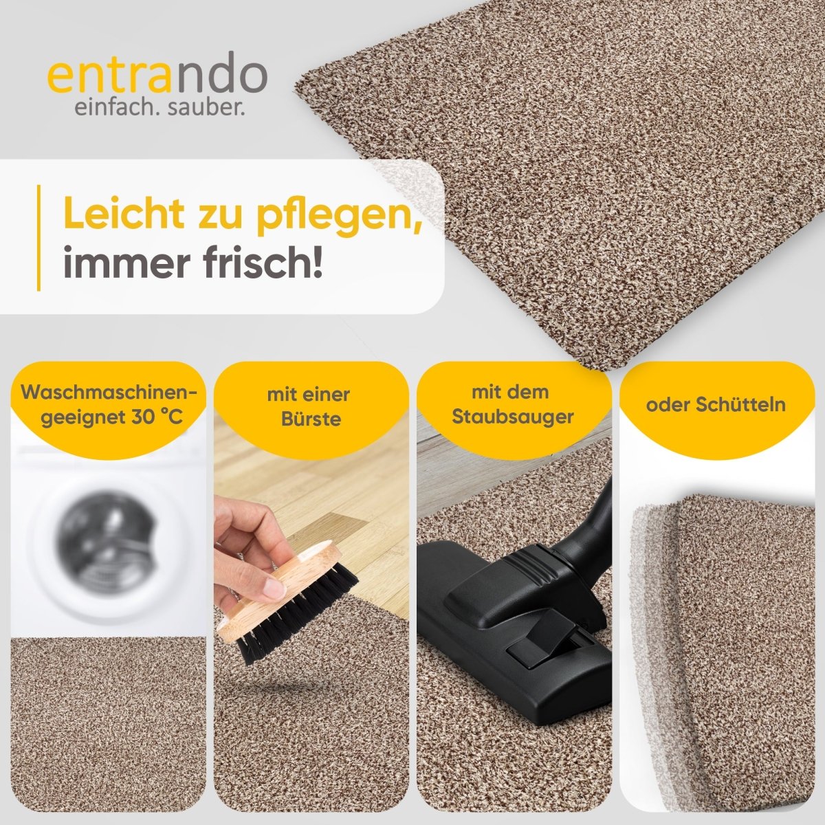 Fußmatte waschbar ohne Rand aus Baumwolle &quot;WATERBLOCK&quot; - Entrando