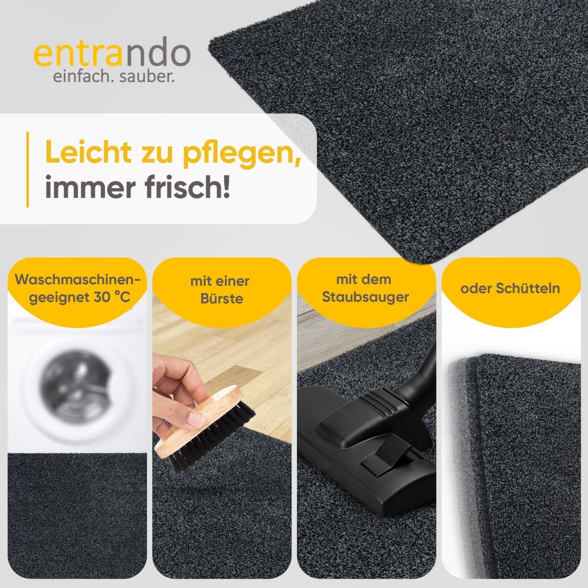 Fußmatte waschbar ohne Rand aus Baumwolle &quot;WATERBLOCK&quot; - Entrando