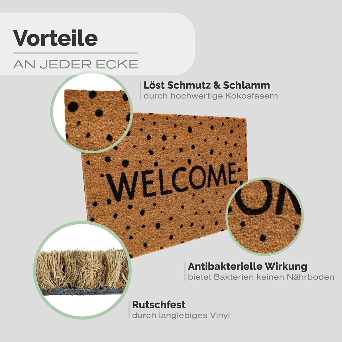 Kokos Fußmatte Welcome mit Punkte - Entrando